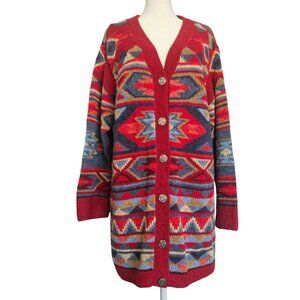 VTG Coldwater Creek SIlk Blend Long Sweater Women's SZ Large Aztec Southwestern